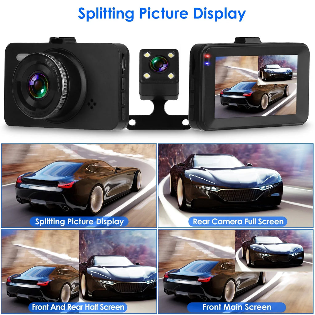 iMounTEK Dual Dash Cam Vehicle 1080P Driving Recorder with Front Rear Camera Motion Detection Parking Monitor Night Vision Loop Recording, Built in G-Sensor