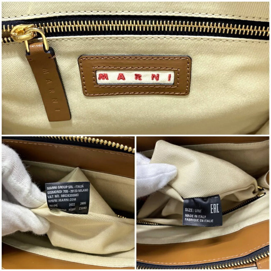 Pre-Owned Marni Tote Bag Natural White Brown SHMP0068Q0 P2994 Canvas Leather MARNI Handbag Bicolor Ladies (Like New)