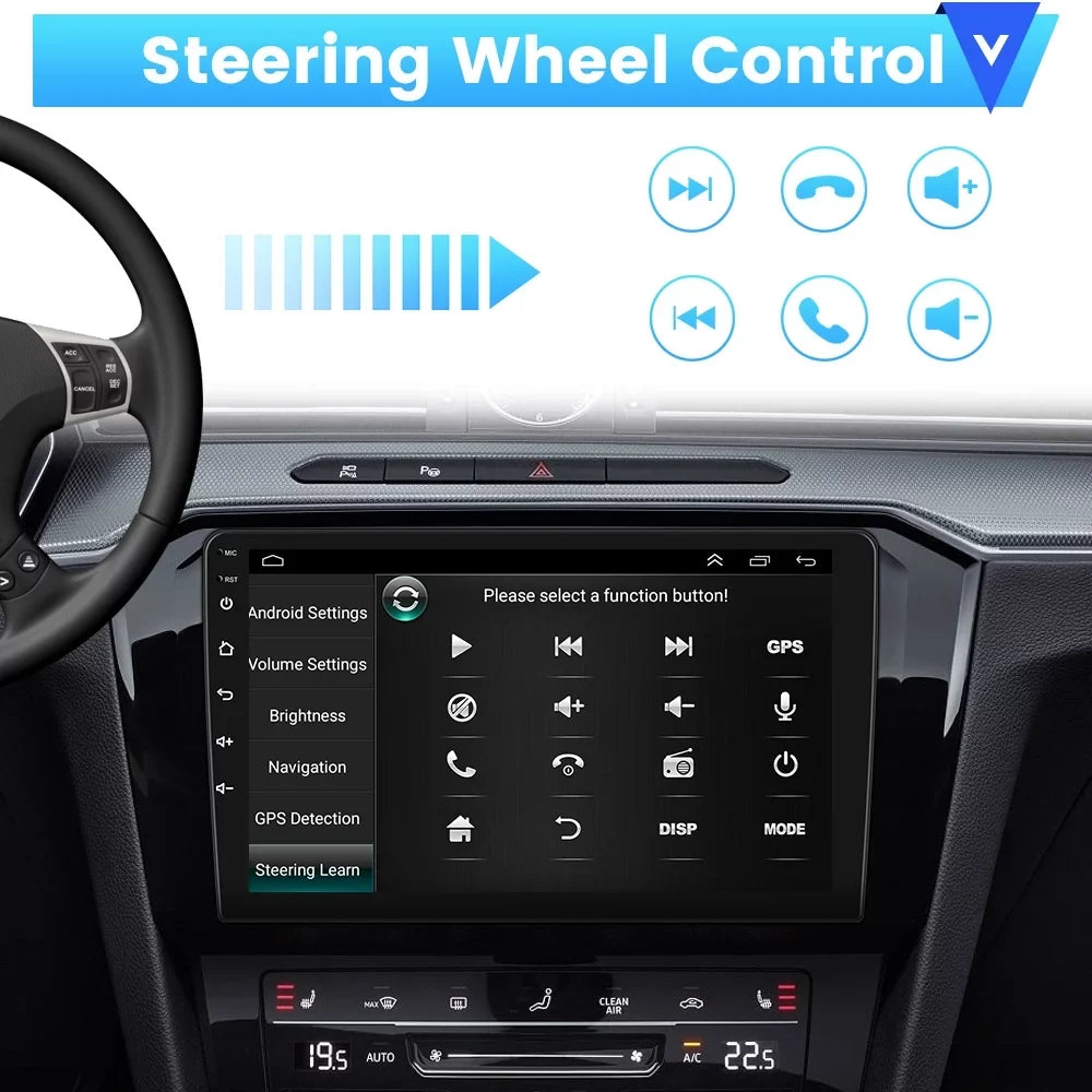 Podofo 2+64G Universal 9'' Double Din Car Stereo Radio Wireless Carplay Android Auto Mirror Link Touch Screen 1080P Car Multimedia Player Bluetooth USB WIFI GPS FM, Microphone&AHD Backup Camera
