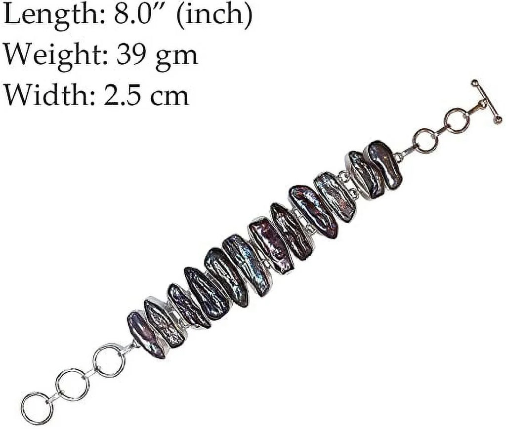 Biwa Pearl Gemstone Bracelet Women, 925 Silver Plated Handmade 8" Length Adjustable Fashion Jewllery, Gift Party Boho Designer Chain Bracelet