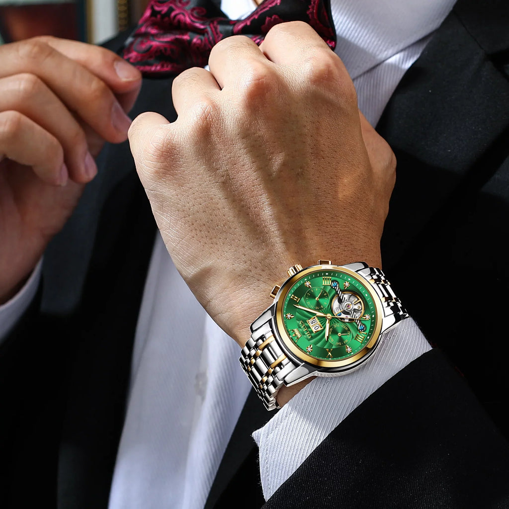 OLEVS Automatic Watches Men Luxury Business Dress Mens Watches Diamond Skeleton Self-Winding Stainless Steel Band