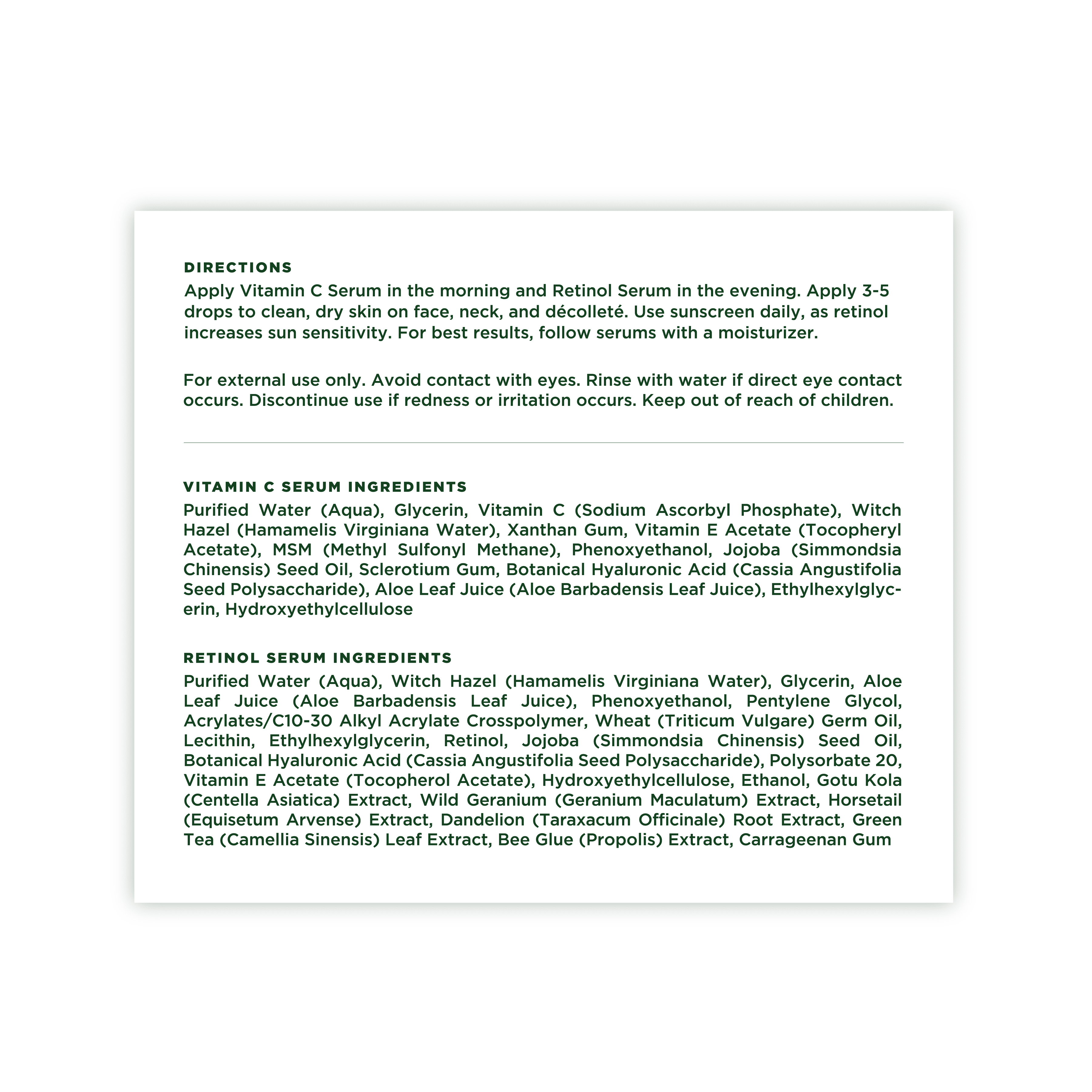 Tree of Life Vitamin C Serum and Retinol Serum Brightening and Firming, Turn Back Time Facial Serum Combo Pack; 2 Count x 1 Fl Oz