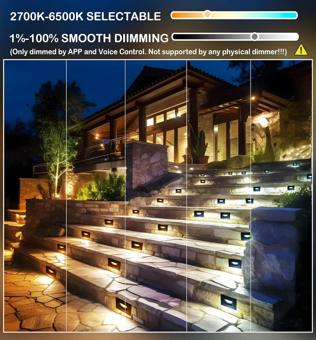 120V Indoor Outdoor Smart LED Step Lights, RGBCW Color Changing Stair Lights,3W 2700K-6500K,Hub Included, with and Google Home Assistant, 6 Pack