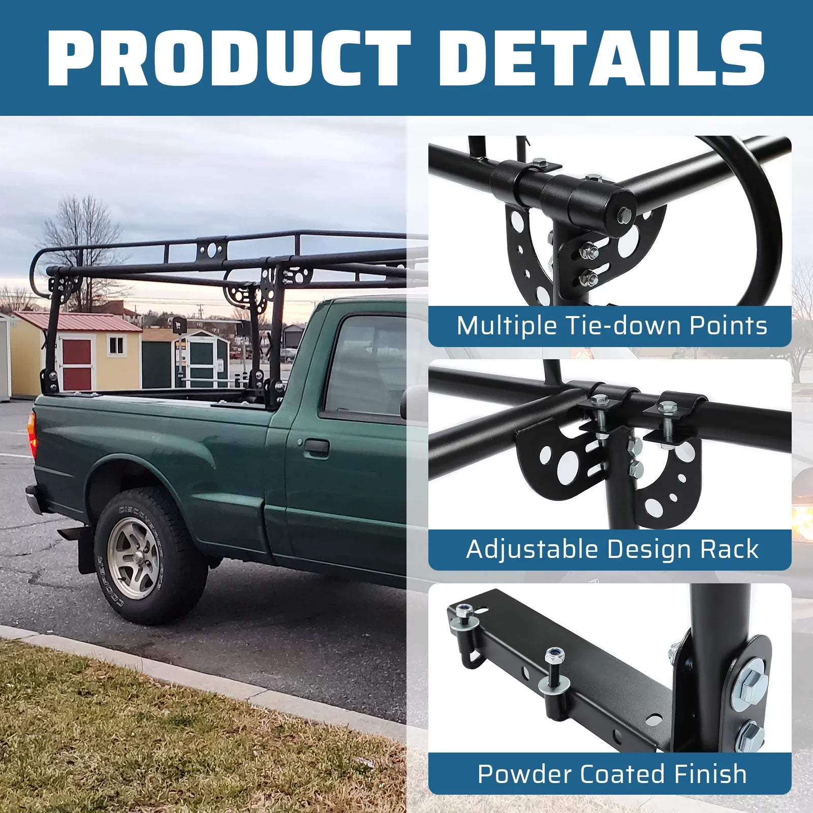 HECASA 60" Over-Cab Truck Rack 1000 Lbs Adjustable Truck Ladder Rack Pickup Lumber Utility Kayak Rack Full Size