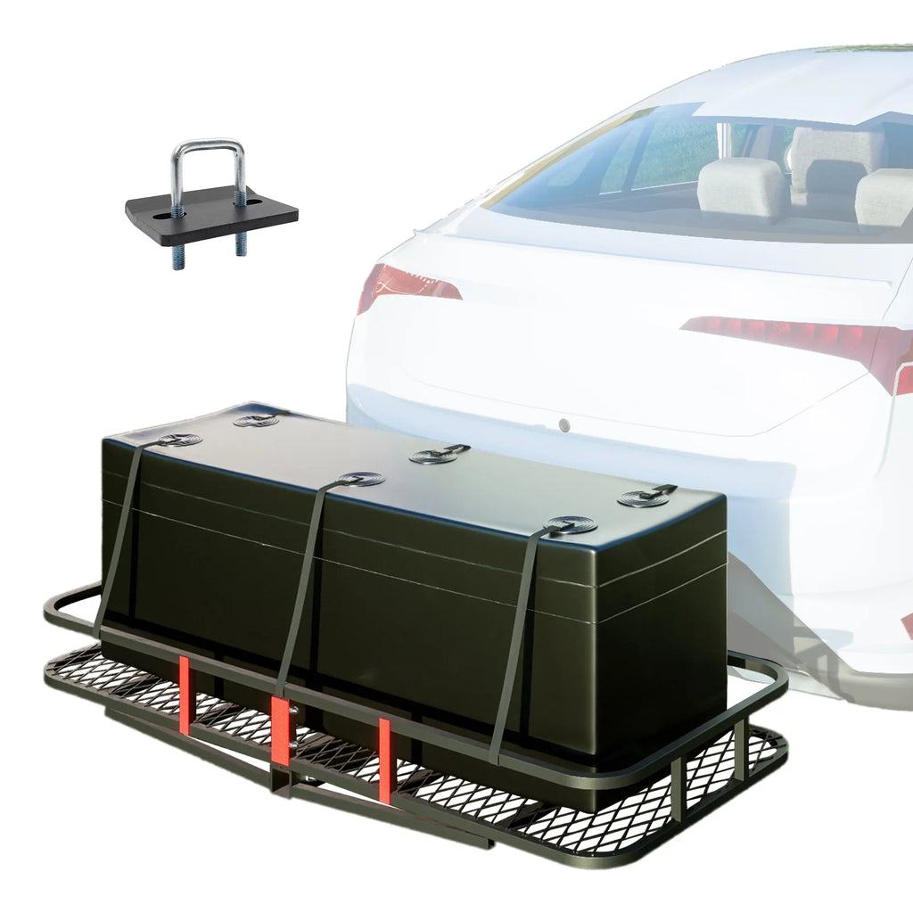 60" x 24" x 6" Hitched Mounted Folding Cargo Basket with a 500 lb Capacity Car SUV Truck Trailer, Black