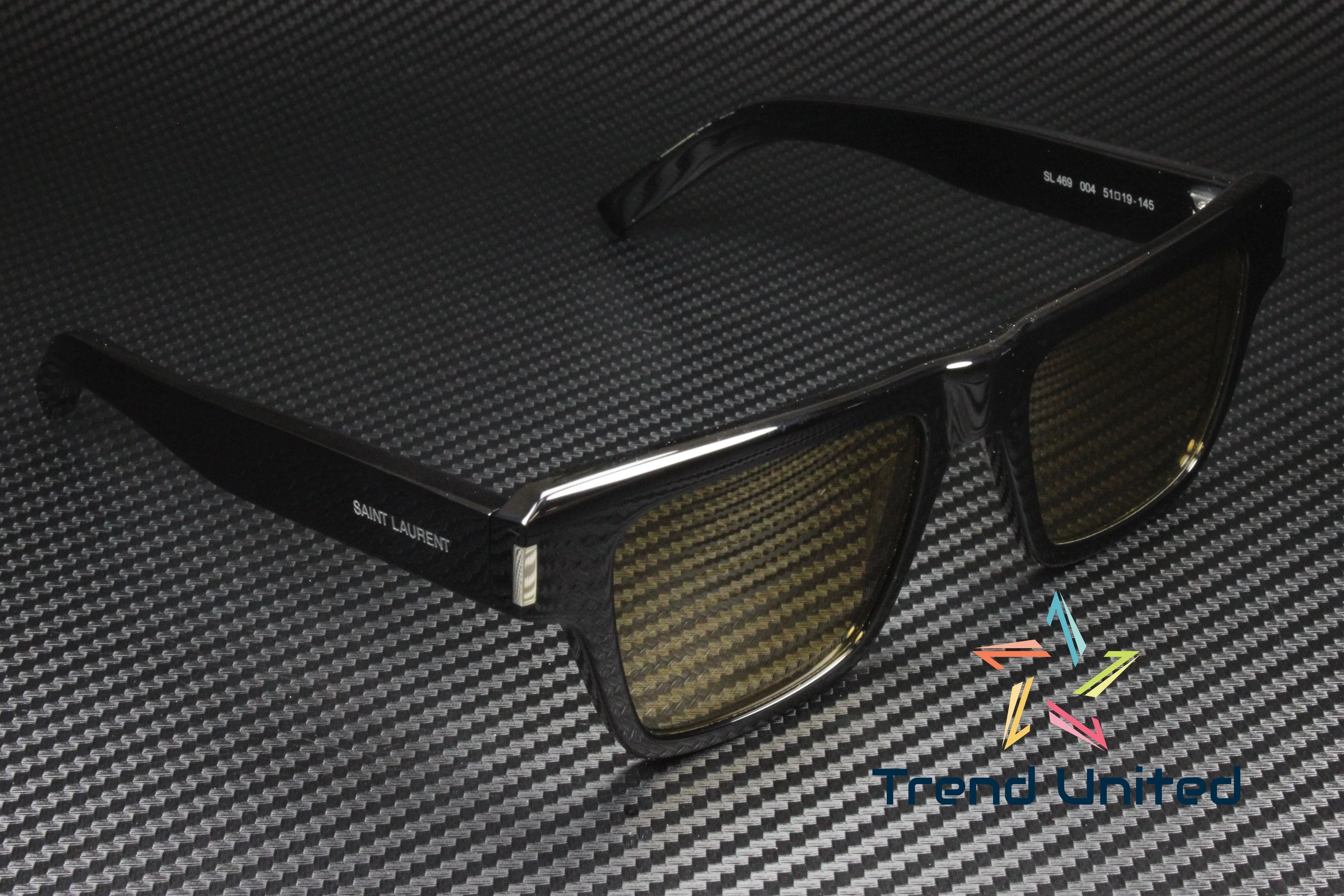 SAINT LAURENT SL 469 004 Square Black Shiny Yellow 51 mm Men's Sunglasses