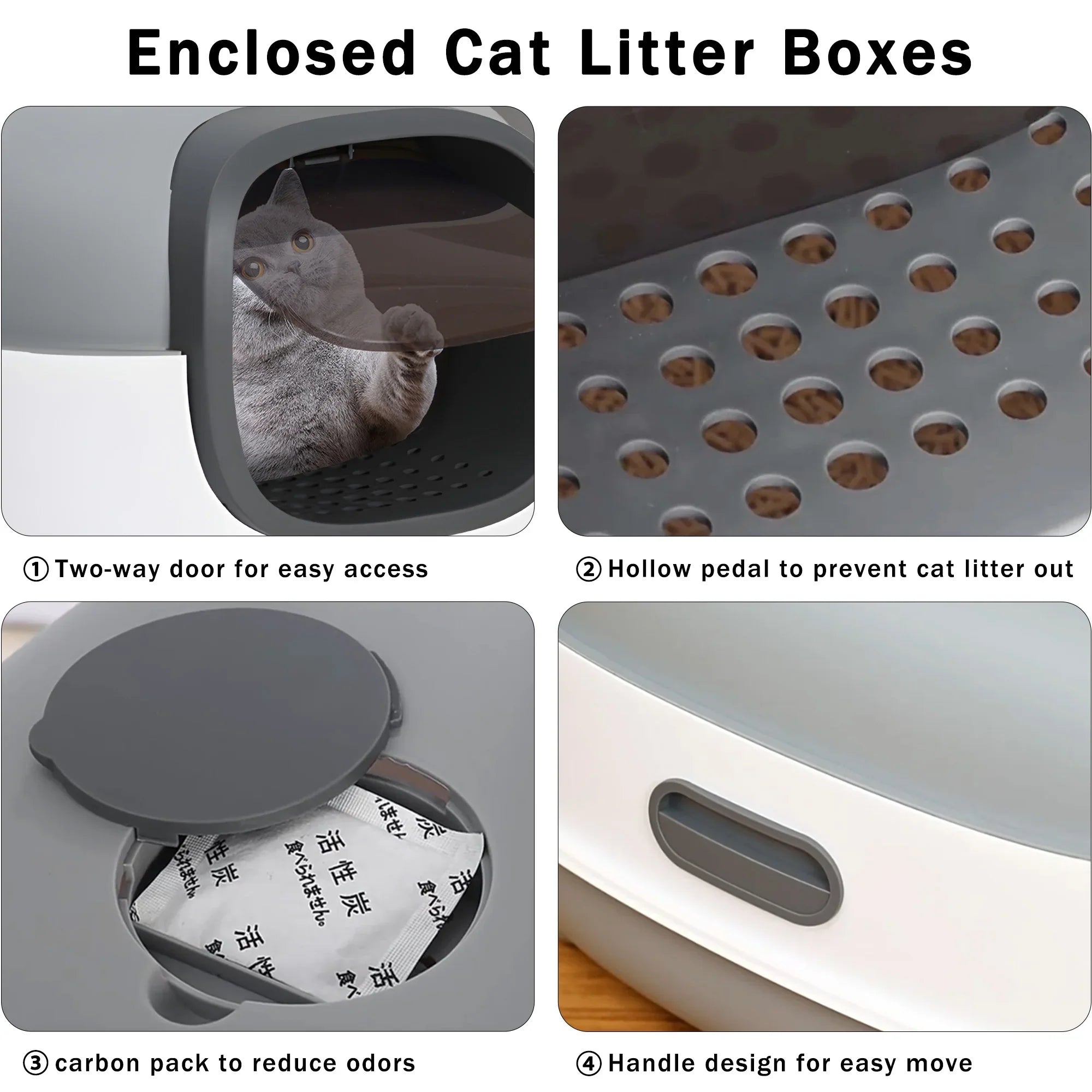 EOIVSH Large Cat Litter Box,Pets Enclosed Cat Litter Boxes,Odor Control,Jumbo Hooded,Gray,Door Isolate Smelly
