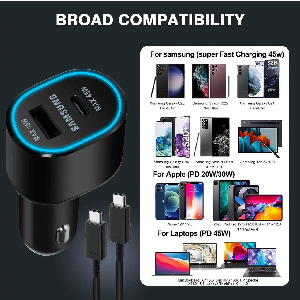 Super Fast Dual Car Charger Usb (45W+15W) Two Ports EP-L5300 Black Lenovo Legion Y700 (2023)