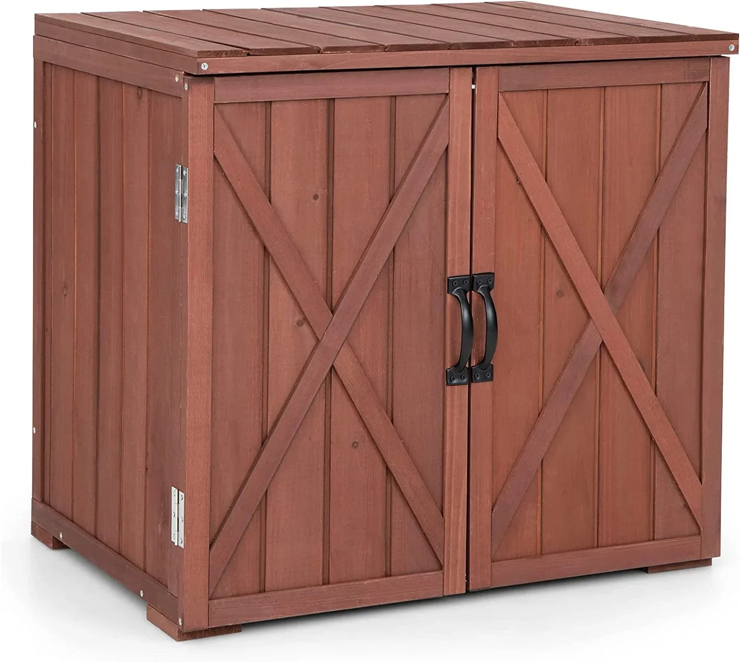 30" Outdoor Storage Box, Wooden Storage Deck Box W/Spacious Inner Space & Countertop, Tool Storage Cabinet Backyard Garden Porch, Easy Assembly, 30" x 22" x 28.5" (Brown)