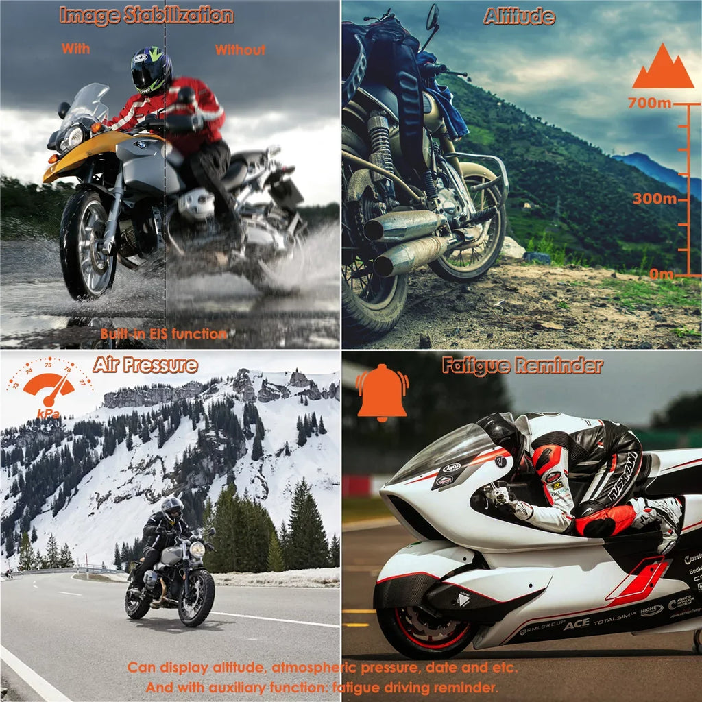ZOMFOM MD20 Dual 2K 30fps/1080P 60fps Motorcycle Camera, All Waterproof Dash Cam 2'' LCD Front and Rear 150° Wide Angle with Wired Remote, Wi-Fi, GPS, EIS and Race Mode, Max up to 256GB