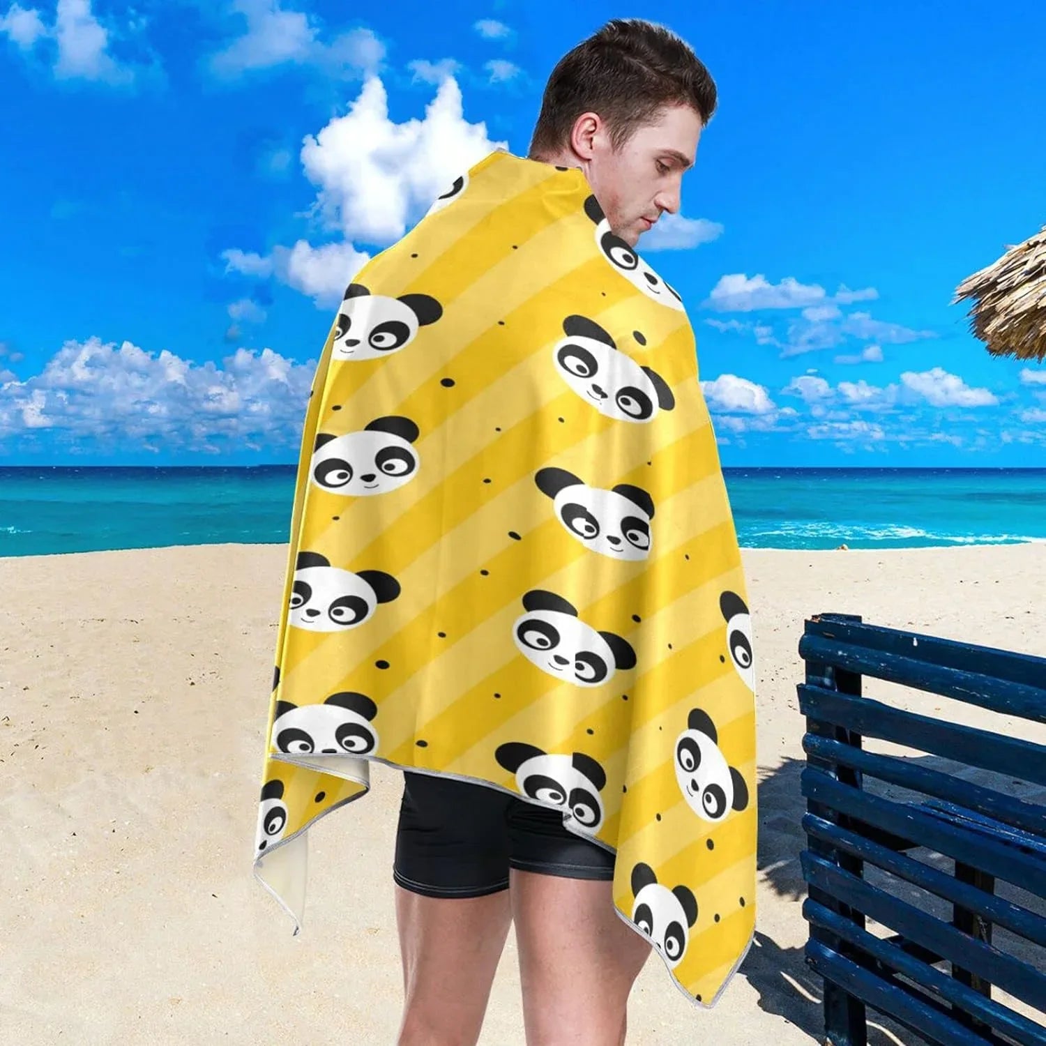 Bestwell Yellow Polka Dot Panda Beach Towel Oversized Towel Blanket, Thin Lightweight Microfiber Sand Free Quick Dry Towel, 31”X71” Multipurpose Pool Bath Yoga Swim Shower Towel