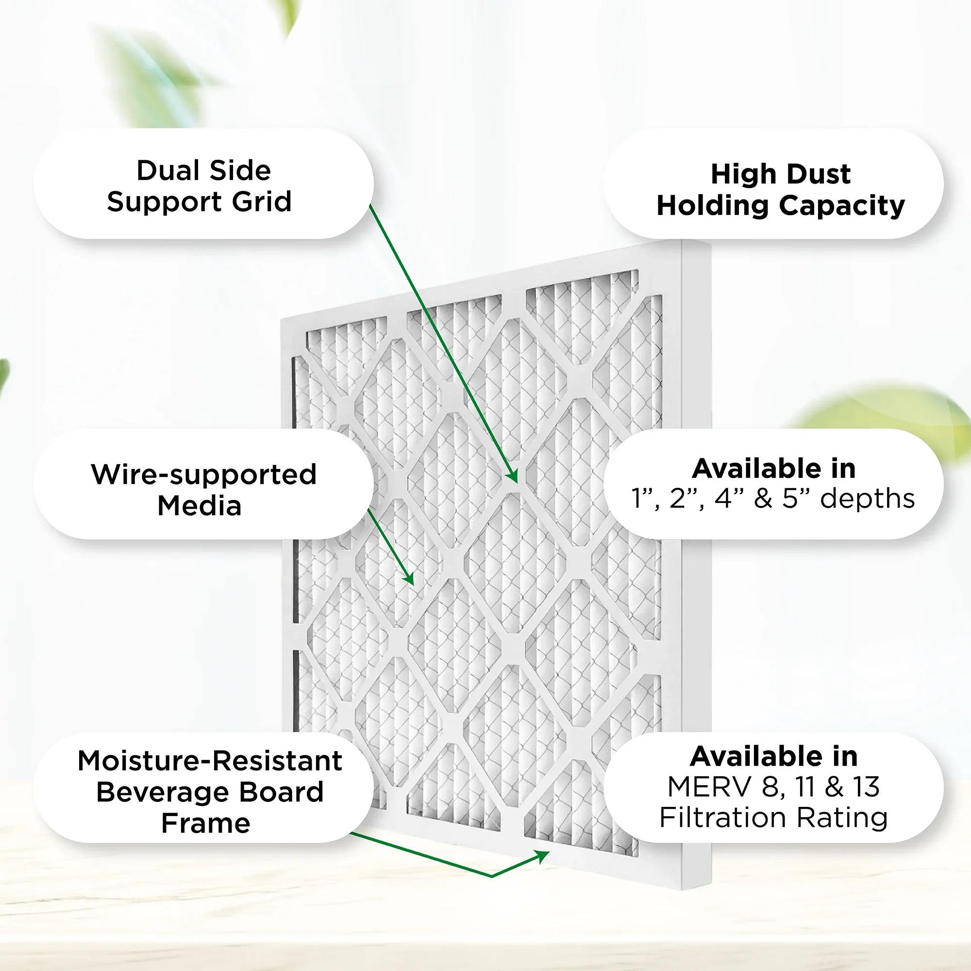 12x24x2 MERV 11, MPR 1000 Pleated AC Furnace 2" Air Filters by Pamlico. Case of 12. Actual Size: 11-3/8 x 23-3/8 x 1-3/4