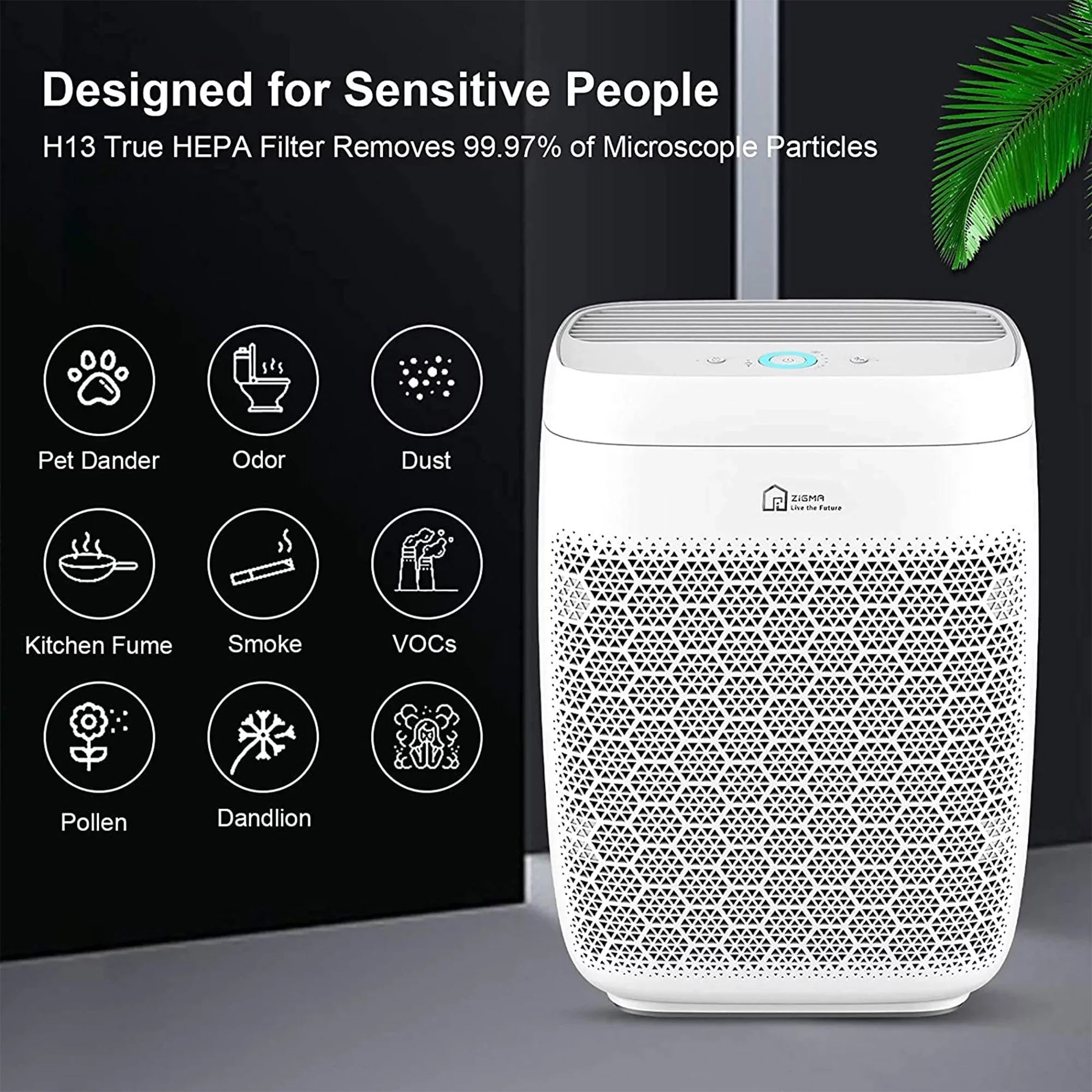 Zigma Aerio-300 1580 Sq Ft Smart 5-in1 HEPA Air Purifier Home, White