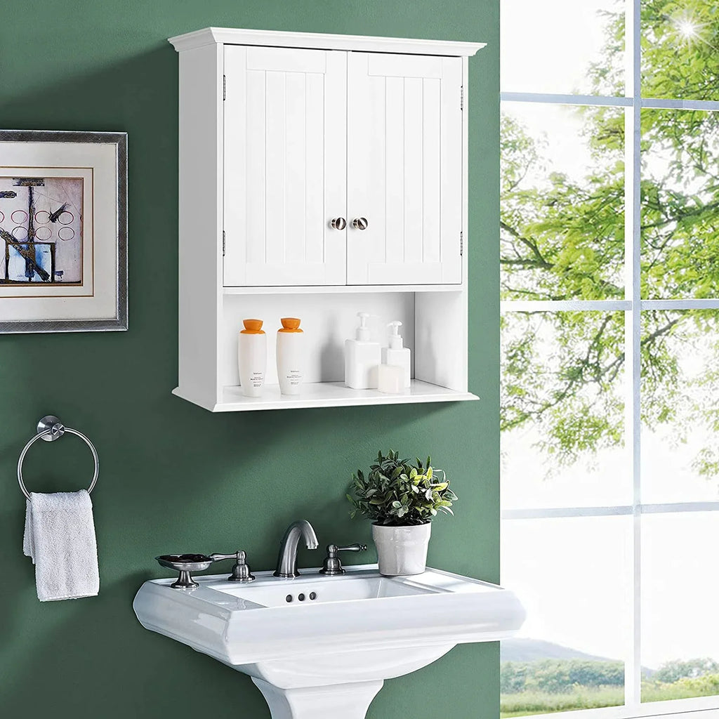 Bathroom Wall Cabinet, Wooden Hanging Storage Cabinet with Doors & Shelves, Multipurpose Storage Cabinet Bathroom Kitchen Living Room, Wall Mounted Bathroom Medicine Cabinet