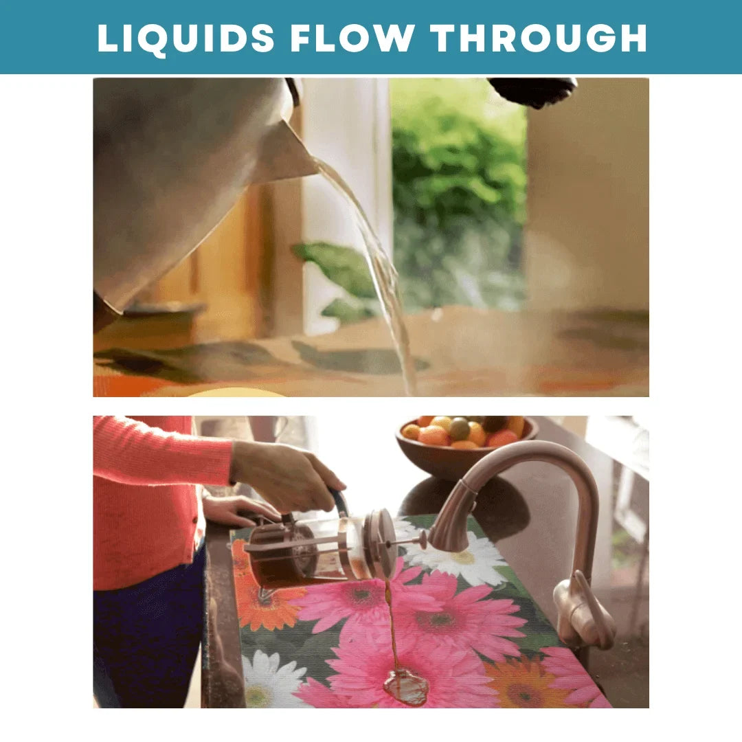 Sink Out of Sight- Home Décor Kitchen Sink Wrap Hot/Cold Liquids and Debris Pass Through Coating 2 Adjustable Sizes. Design: Cheerful Daisies Size: Double Sink 39.5" x 20" SK2-CD