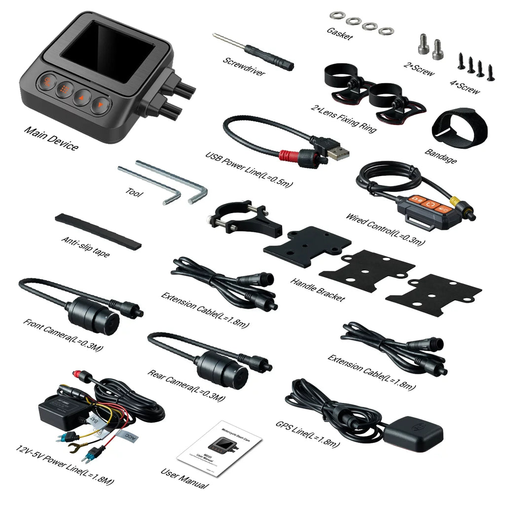 ZOMFOM MD20 Dual 2K 30fps/1080P 60fps Motorcycle Camera, All Waterproof Dash Cam 2'' LCD Front and Rear 150° Wide Angle with Wired Remote, Wi-Fi, GPS, EIS and Race Mode, Max up to 256GB