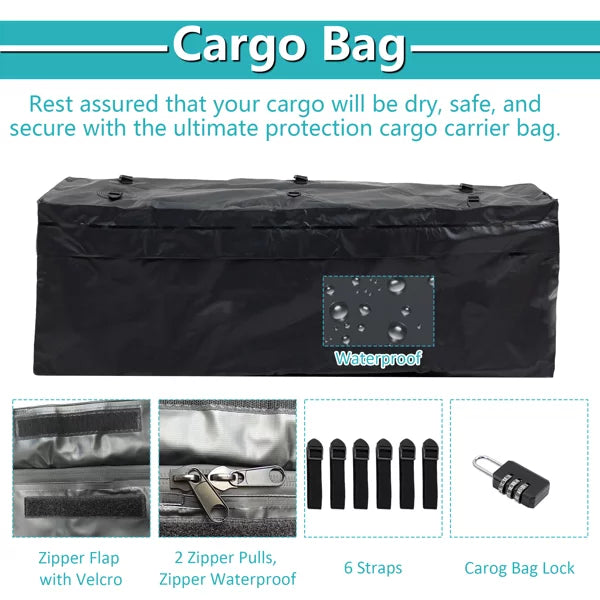 60"x24"x6" hook mounted folding cargo basket with cargo net, 500 lb capacity 60" x 24" x 6" Hitched Mounted Folding Cargo Basket with Cargo Net, 500lb Capacity Car SUV Truck Trailer, Black
