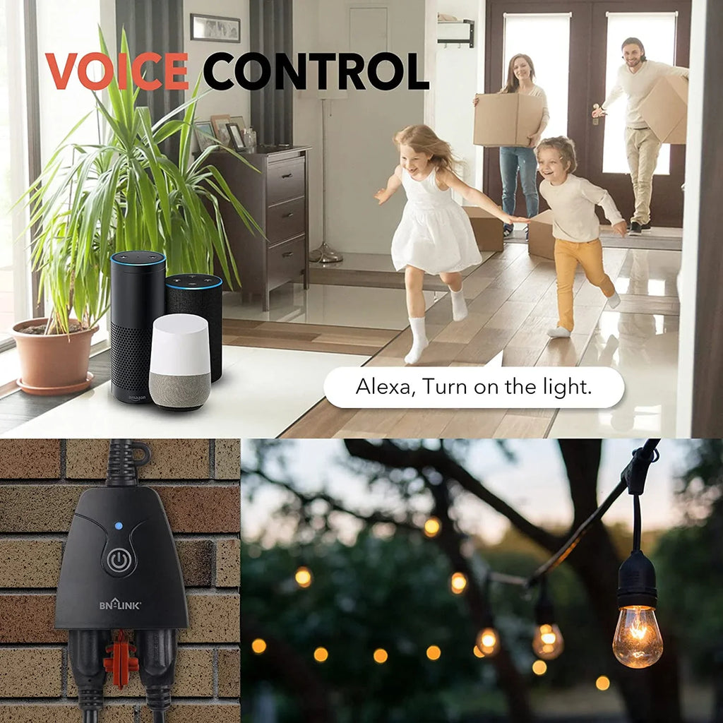 BN-LINK Heavy Duty Dual Outlet Outdoor Smart WiFi Plug Timer Outlet Switch, with Alexa and Google Assistant 2.4 GHz Network only