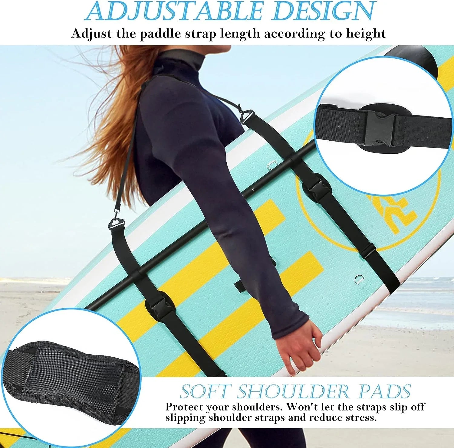 Paddle Board Carry Strap, Adjustable SUP Carrying Strap Boards, Paddle Board Accessories Women and Men Paddleboards, Surfboards, Longboards, Canoe and Kayaks