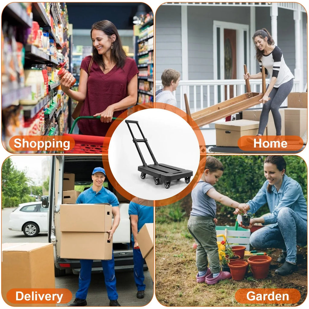 Folding Hand Truck iMounTEK 165LBS Heavy Duty Luggage Cart Utility Dolly Platm Cart Luggage with Retractable Handle 1 Elastic Ropes Black