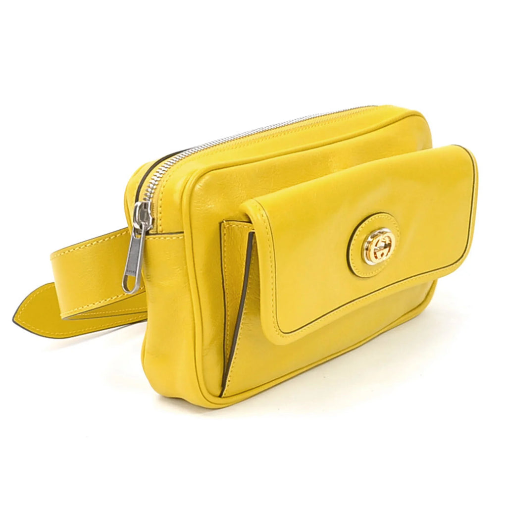 Pre-Owned Gucci GUCCI waist bag belt interlocking G leather yellow silver unisex 598080 (Good)