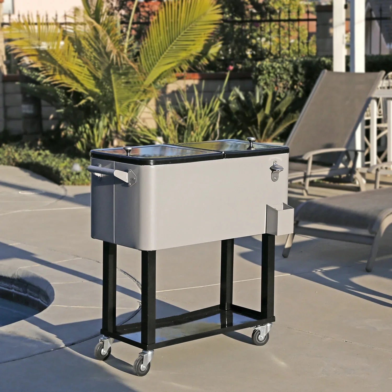 Home Aesthetics Grey 80 Qt Quart Rolling Cooler Ice Chest Beverage Bar Outdoor Patio