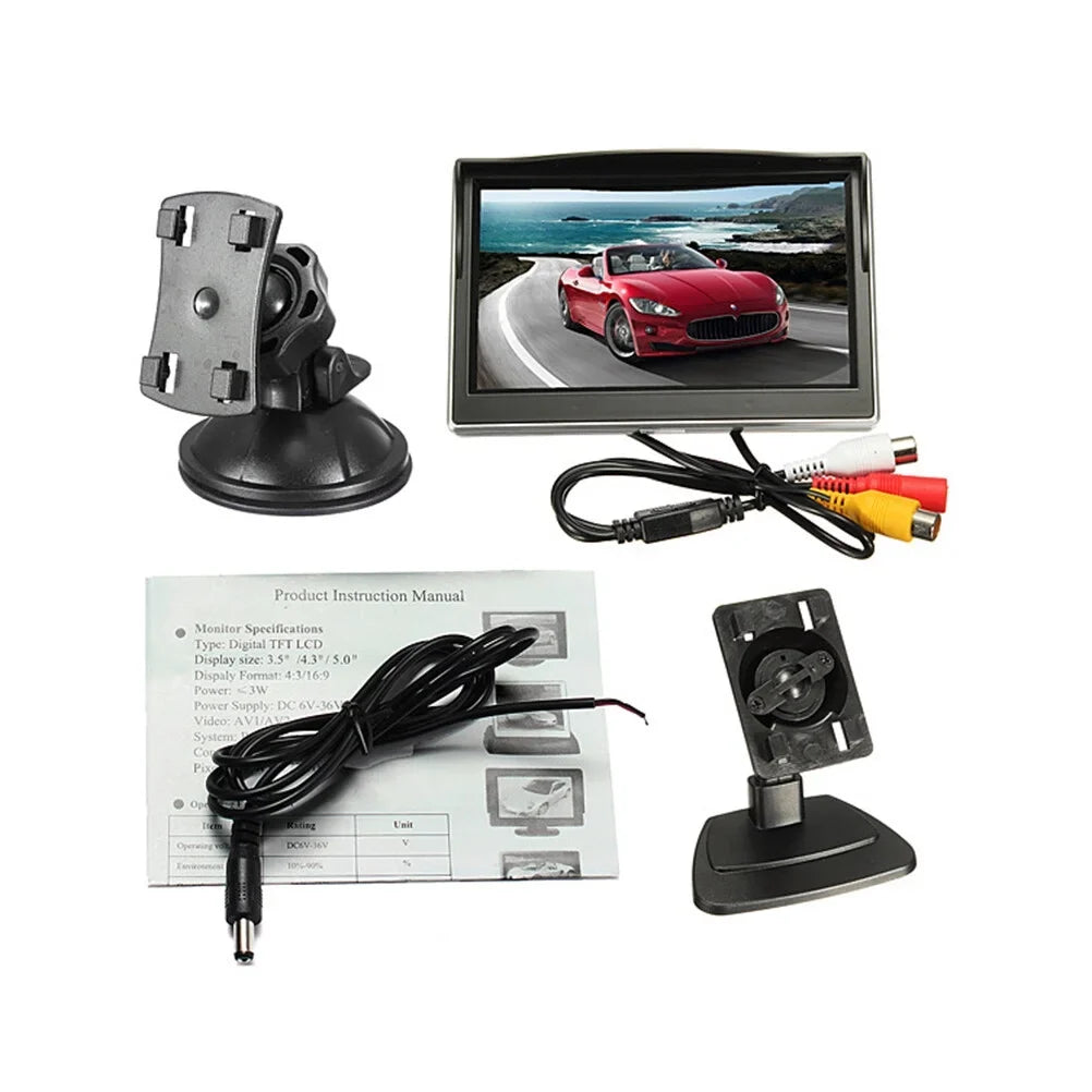 5 inch TFT LCD Color Mirror Monitor Car Reverse Rear View Backup Camera Car DVD Kit (Black)