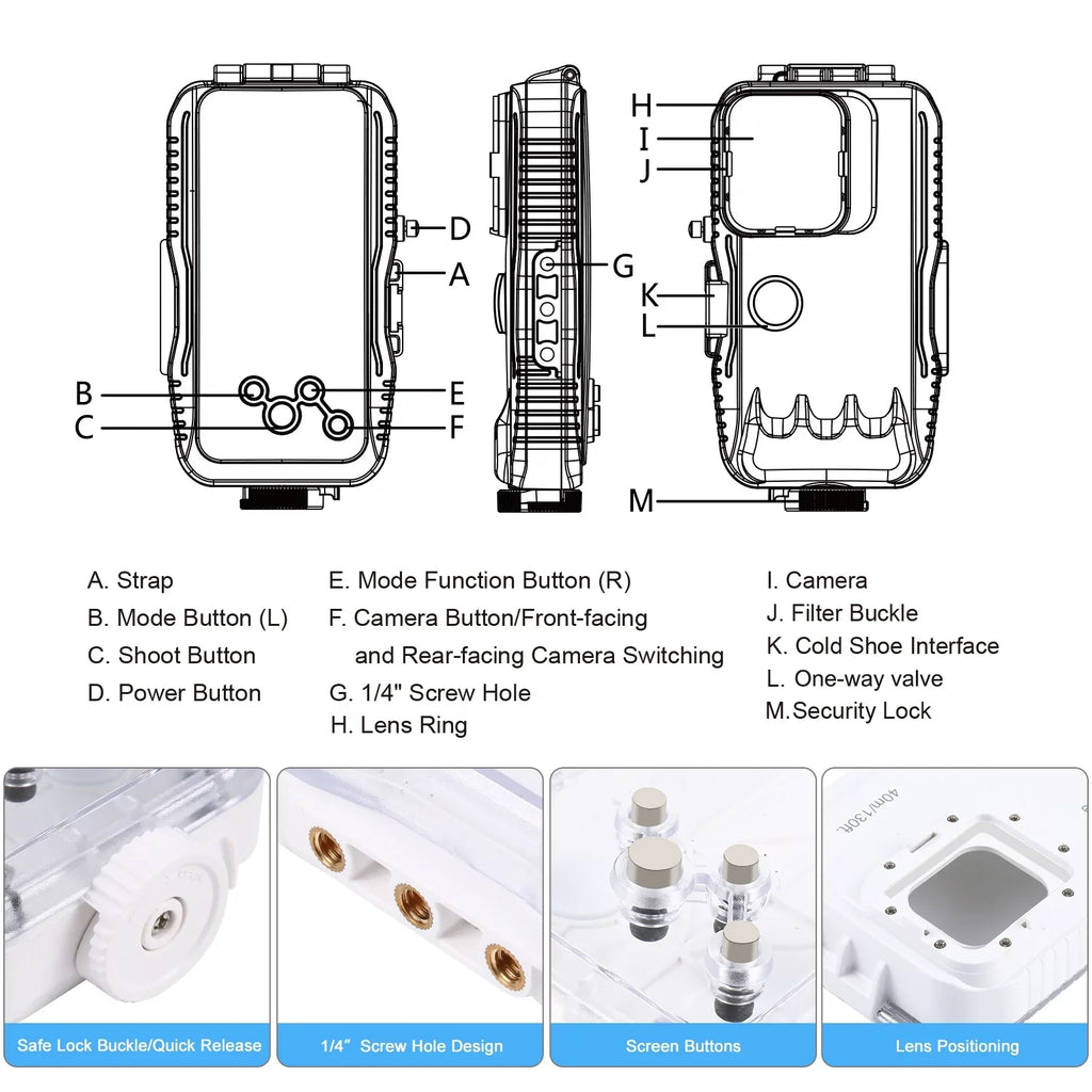 PULUZ 40M131ft Waterproof Phone Case Diving Case Smartphone Underwater Housing Protective Case with Red Filter Neck Strap Cleaning Cloth Replacement 14/ 14 / 13/ 13 / 12/ 12 P