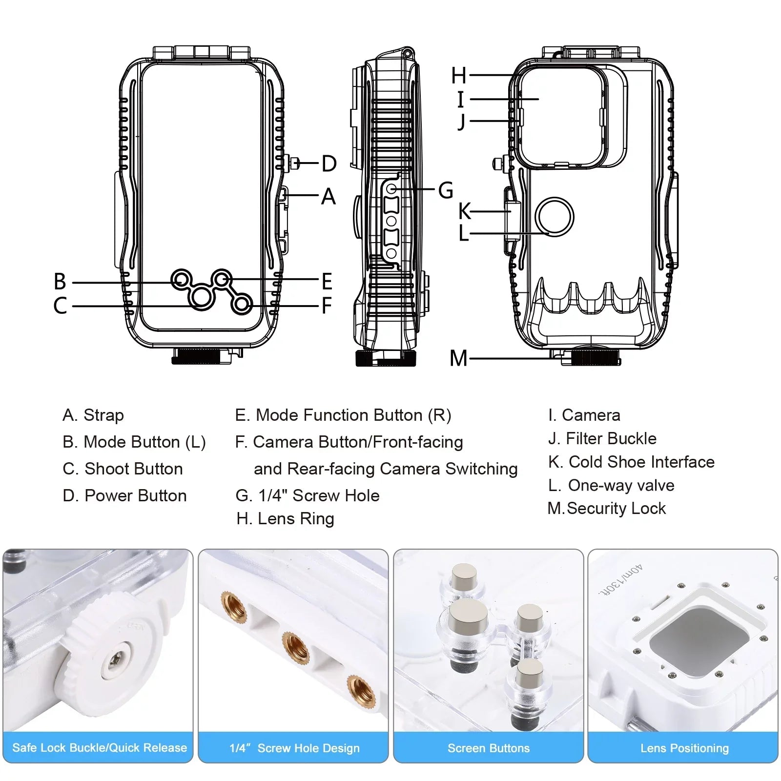 PULUZ 40M131ft Waterproof Phone Case Diving Case Smartphone Underwater Housing Protective Case with Red Filter Neck Strap Cleaning Cloth Replacement 14/ 14 / 13/ 13 / 12/ 12 P