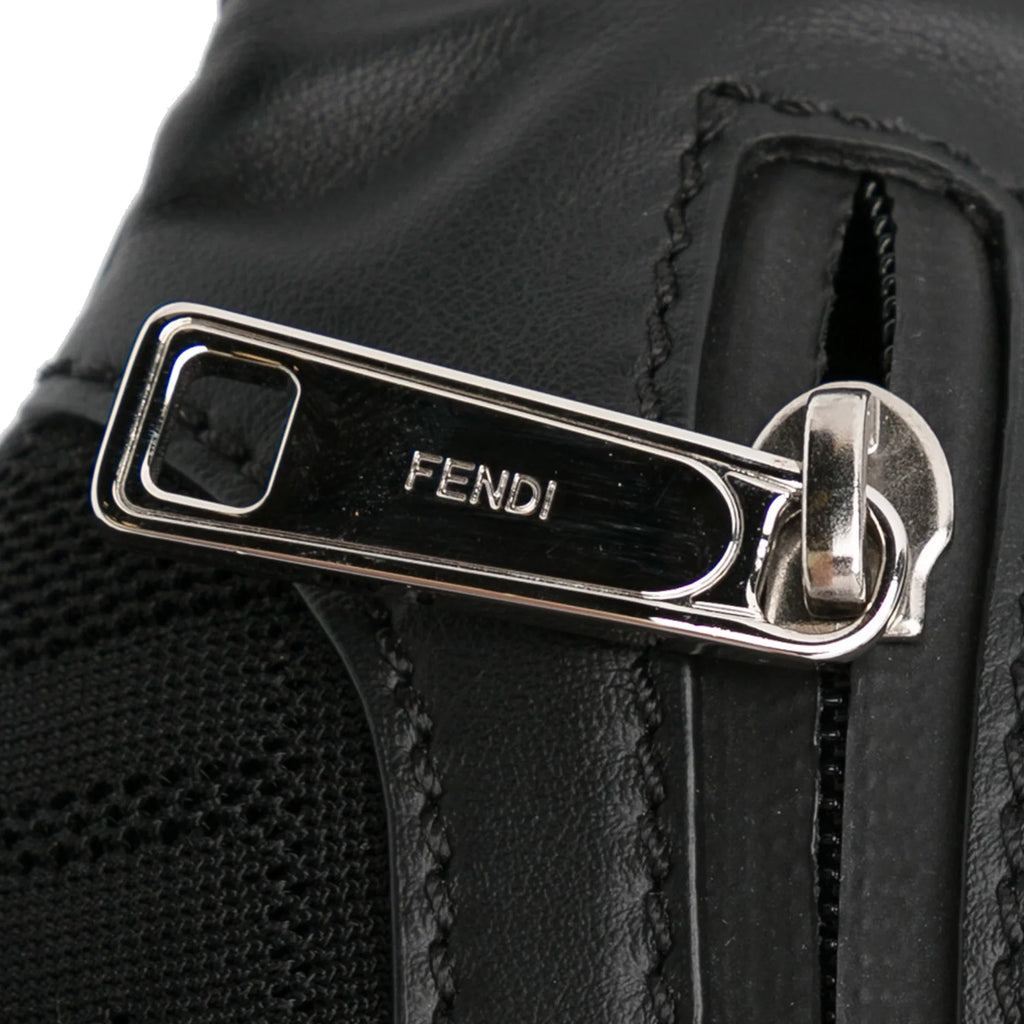 Pre-Owned Authenticated Fendi FF Neoprene Vitello Grace Perated Pocket Belt Bag Knit Fabric Black Unisex (Good)