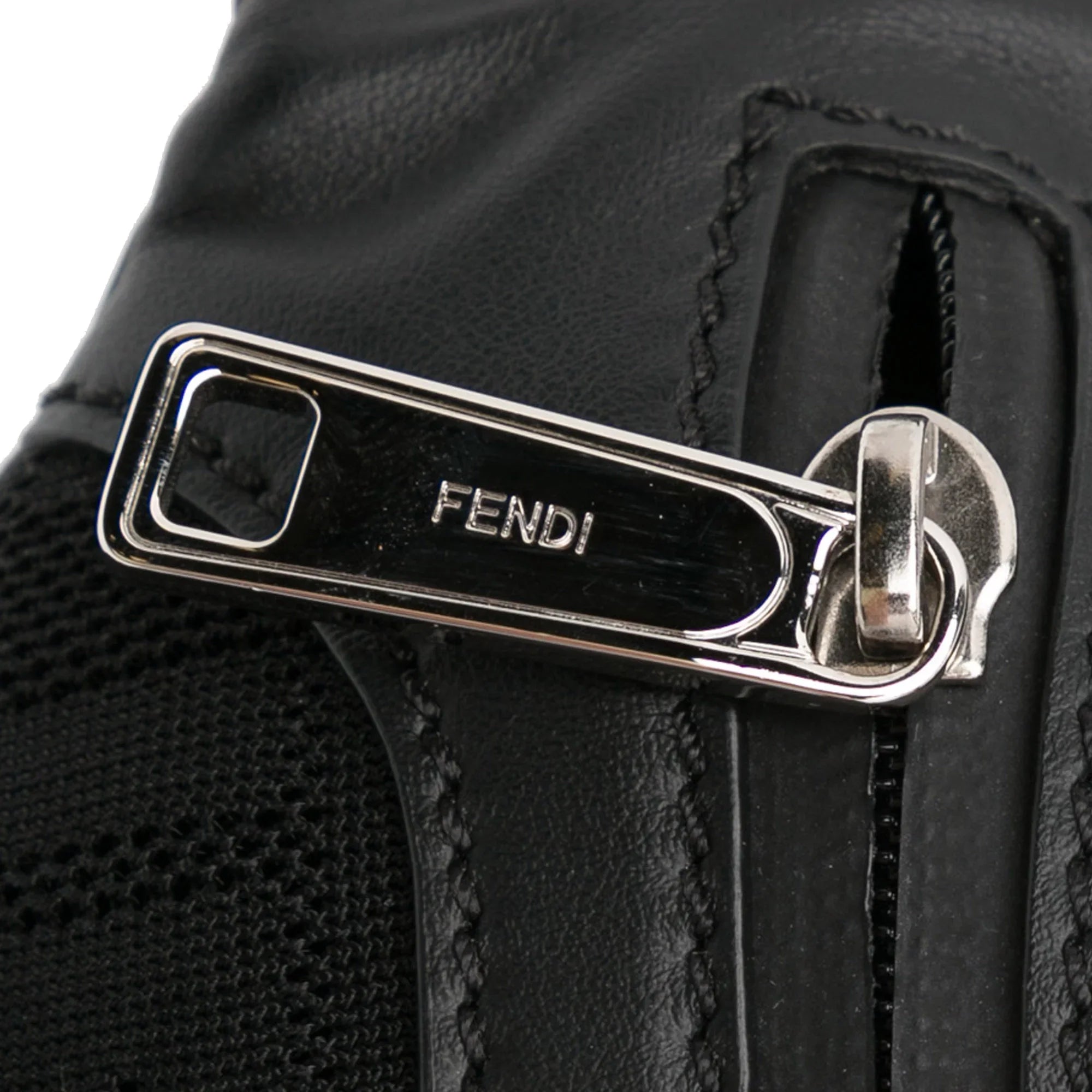 Pre-Owned Authenticated Fendi FF Neoprene Vitello Grace Perated Pocket Belt Bag Knit Fabric Black Unisex (Good)