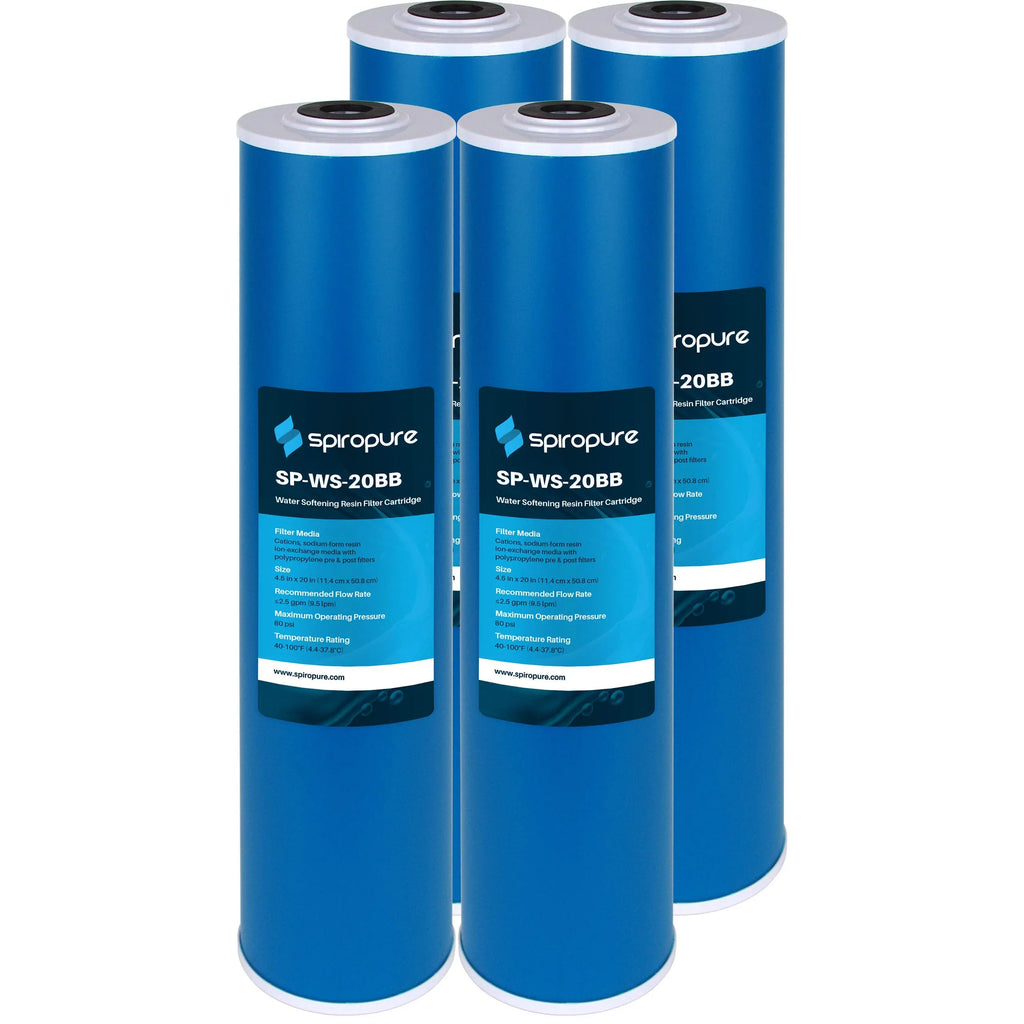 SpiroPure SP-WS-20BB 20” x 4.5” Cation Resin Water Softener Cartridge WS-20BB 155321-43 (Case of 4)