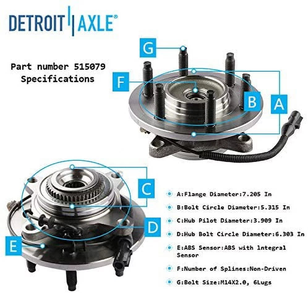 Detroit Axle - Power Steering Rack & Pinion + Front Upper Control Arms + Wheel Hubs + Suspension Kit Replacement Ford F-150 Lincoln Mark LT 4WD w/ABS ; Straight Sway Bars - 11pc Set