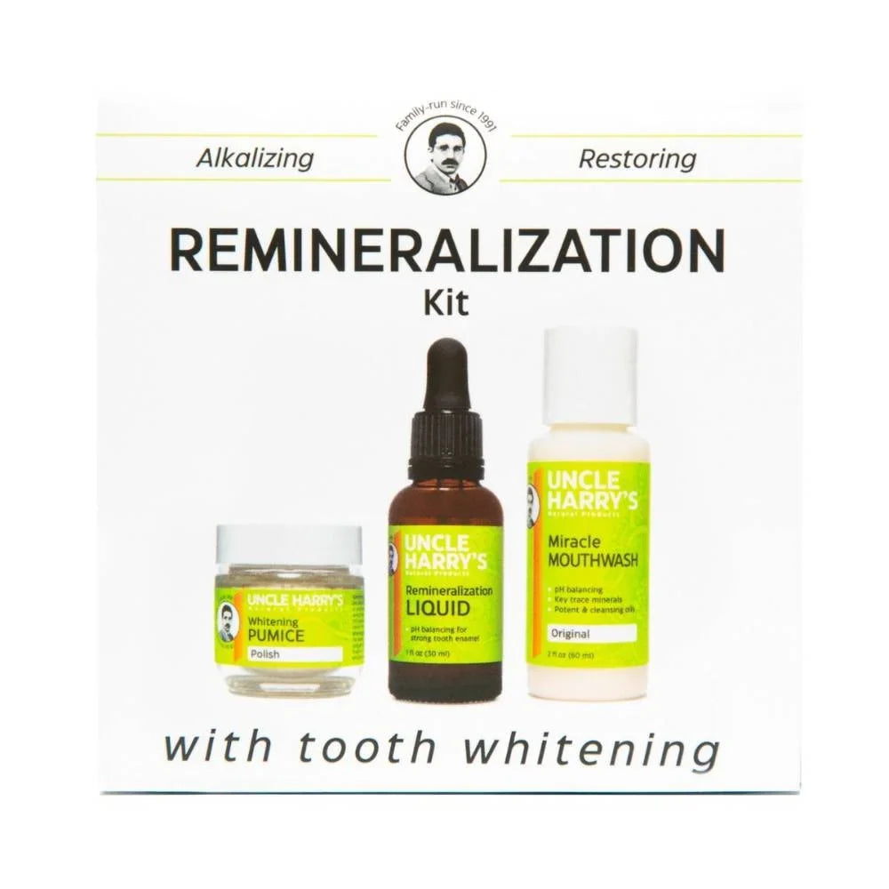 Uncle Harry's Natural Remineralization Kit with Tooth Whitening, Strengthen Weak Enamel and Brighten Smile, One 3-Pc Kit