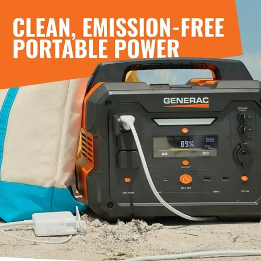 Generac 8025 Power Station 1600/3200 Watts 1086Wh Battery Powered Portable Generator - Solar Panel Charging