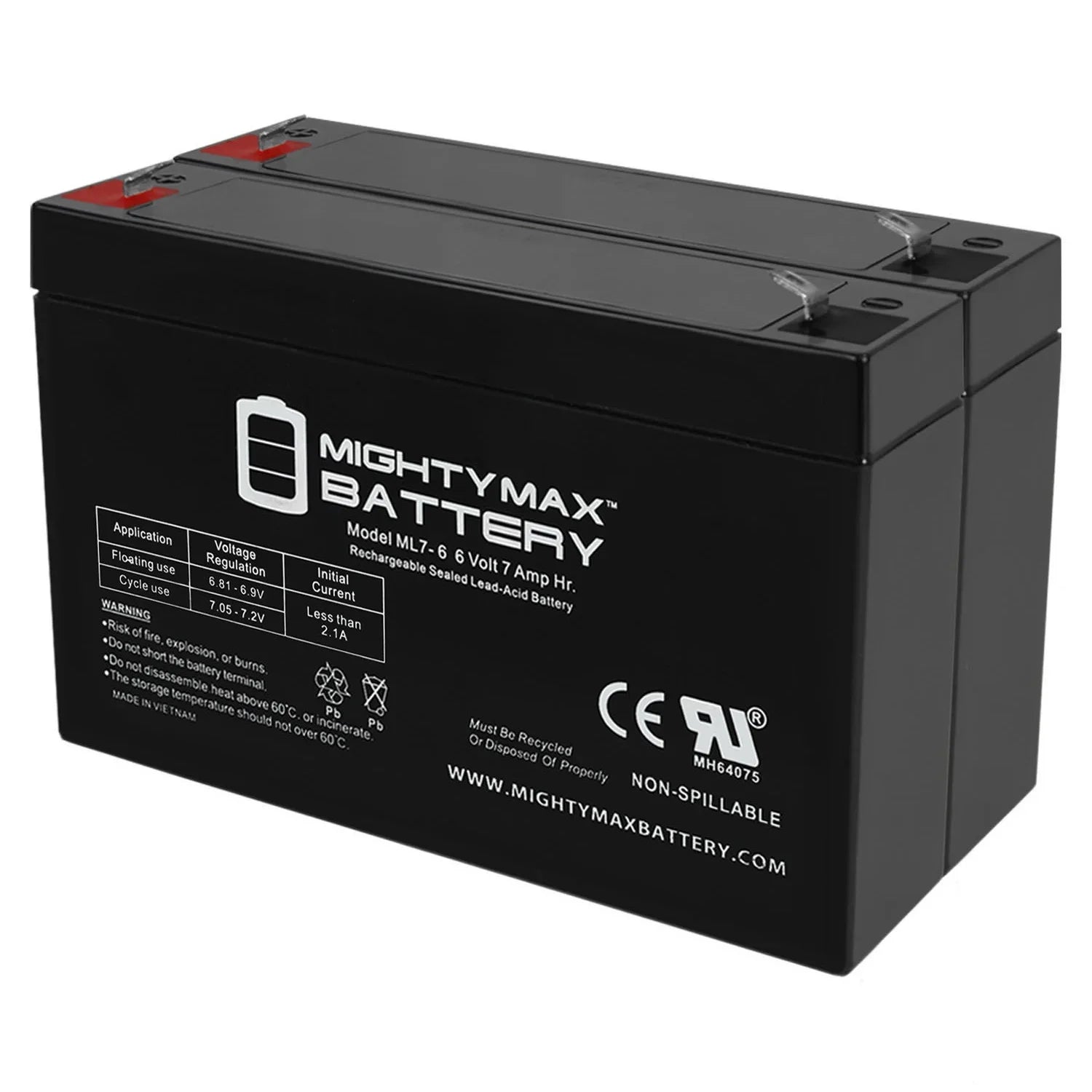 6V 7Ah SLA Battery Mini Motos F1 Go-Kart 12v MM-GB81A - 2 Pack