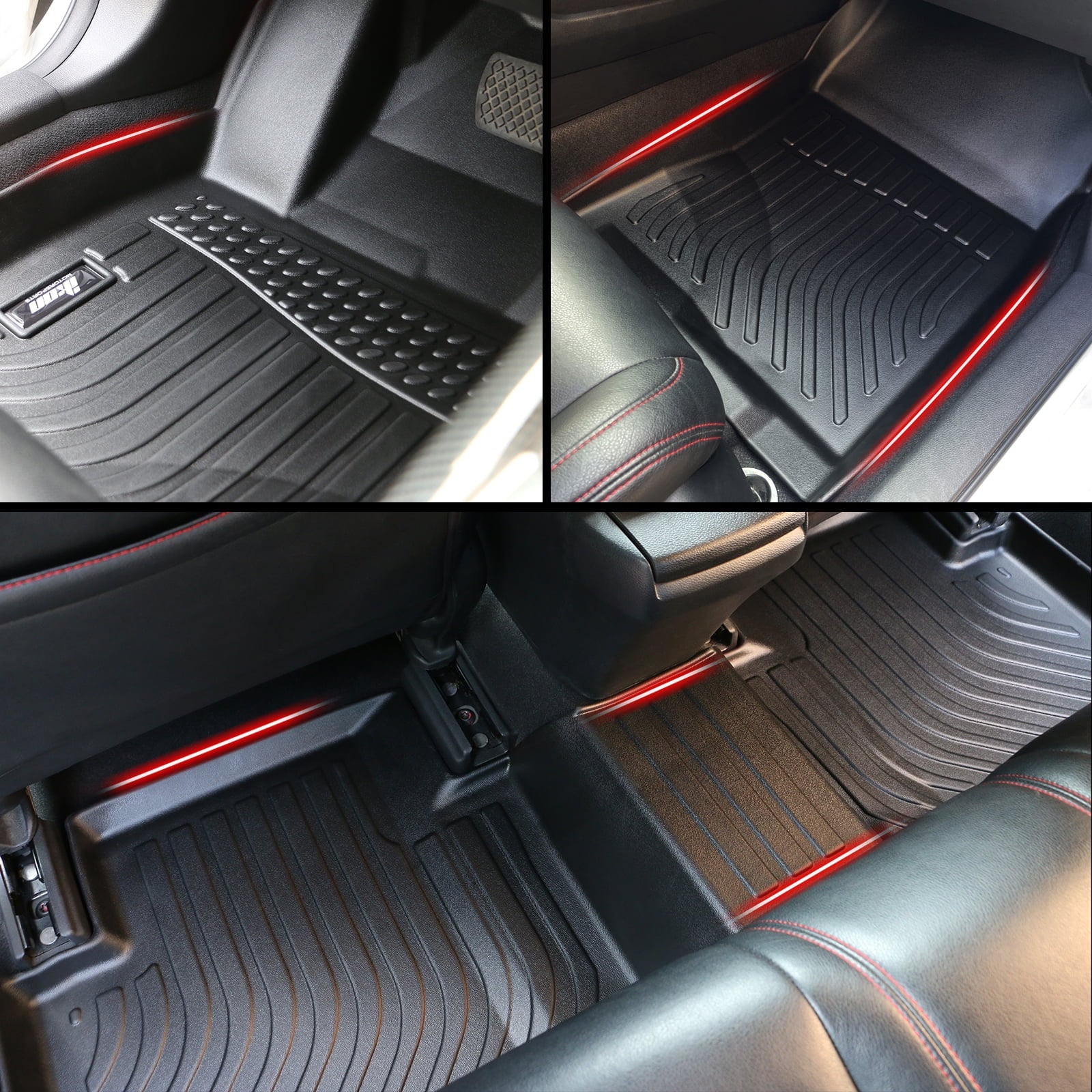 Ikon Motorsports Floor Mats & Trunk Mat With 2023-2024 Honda HR-V, Black 3D Molded Carpets Liner 1st 2nd Row Front Rear Boot Tray Shield Protection Cargo Pad TPE All Protector
