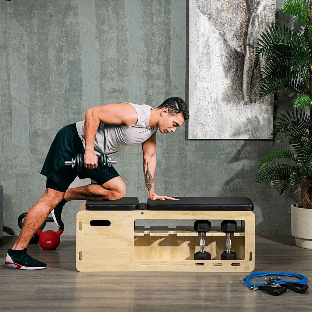 Adjustable Weight Bench, Workout Bench With Storage Rack Resistance Rope, Incline Bench Weight Lifting Equipment For Home Gym Arms & Chest Strength Training
