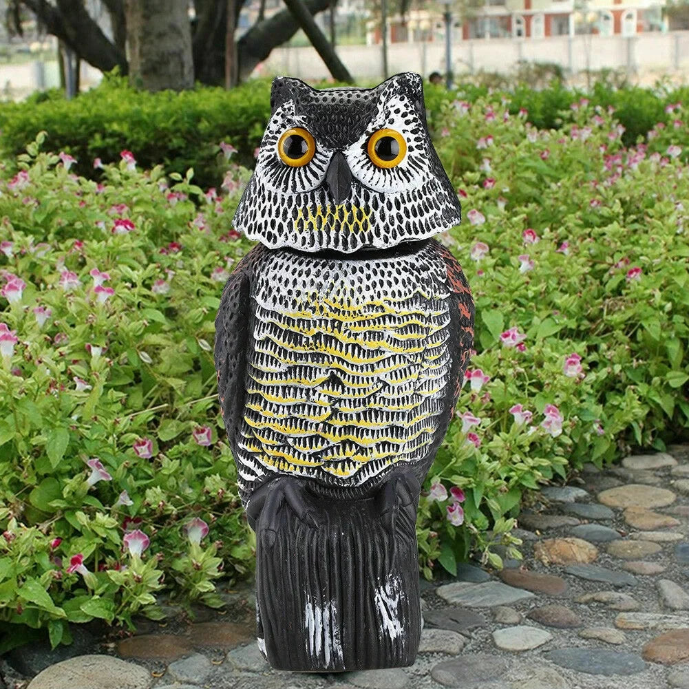 Owl Decoy 360 Rotate Head to Scare Birds, Scarecrow Owl Decoy Statue Realistic Scary Sounds & Shadow Fake Owl Outdoor Pest Bird Deterrent Patio Yard Garden Protector