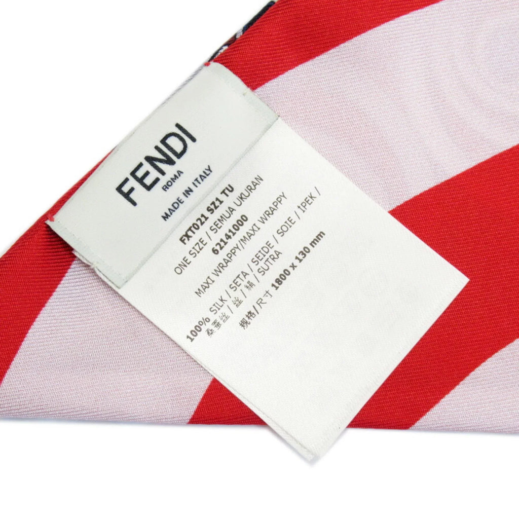 Pre-Owned FENDI Scarf Ribbon Maxi Rappy Red Multicolor 100% Silk (Good)