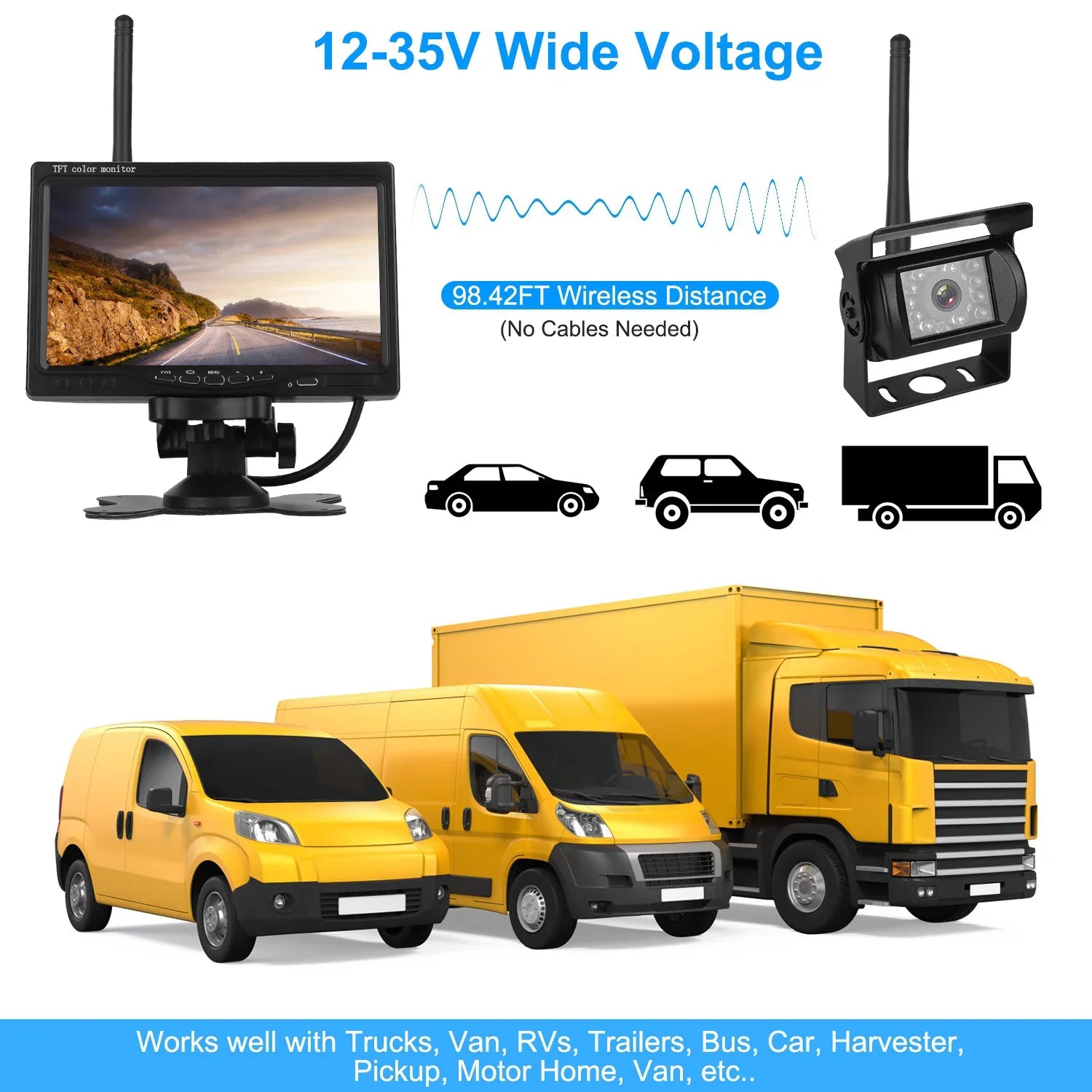 Wireless Backup Camera, Monitor Reverse Camera, Car Rearview Parking Reverse System, IP67 Waterproof Car Parking Reverse System with 7In Screen Night Vision 2.4G Stable Signal Car Trunk Van SUV