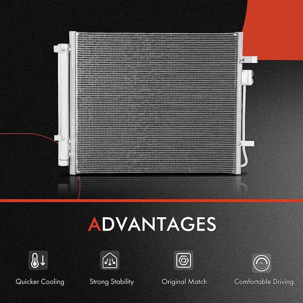 A-Premium Air Conditioning A/C Condenser with Kia Sorento 2021-2022 & Hyundai Santa Fe 2021-2022, Santa Cruz 2022, 2.5L, Replace# 97606Q5250