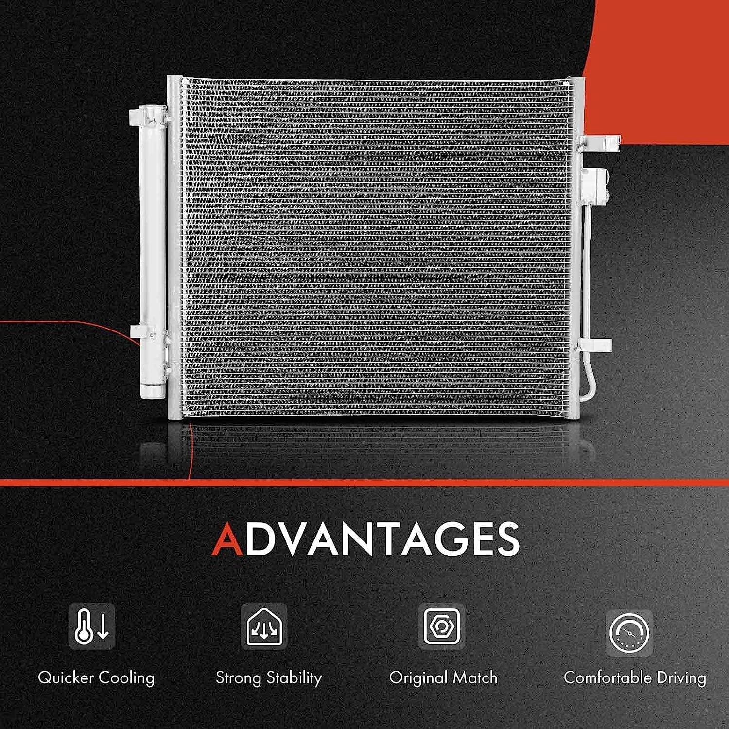 A-Premium Air Conditioning A/C Condenser with Kia Sorento 2021-2022 & Hyundai Santa Fe 2021-2022, Santa Cruz 2022, 2.5L, Replace# 97606Q5250