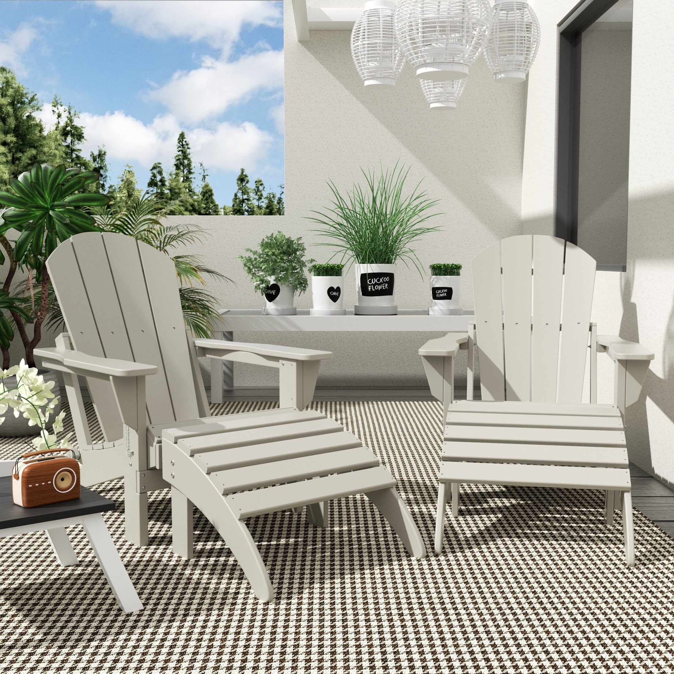 Polytrends Laguna All Poly Outdoor Patio Adirondack Chair Conversation Set - (4-Piece) Sand