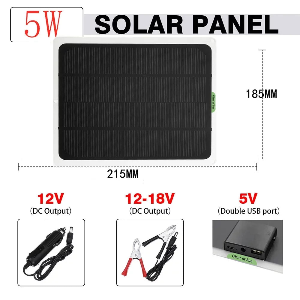 DFITO 22W Solar Panel,12V/5V Trickle Charger Battery Charger Kit W/ 2x Alligator clip,1x Cigarette lighter,2 Carabiners,1 mountaineering bag,1 Fast Charger,Maintainer Craft RV Car