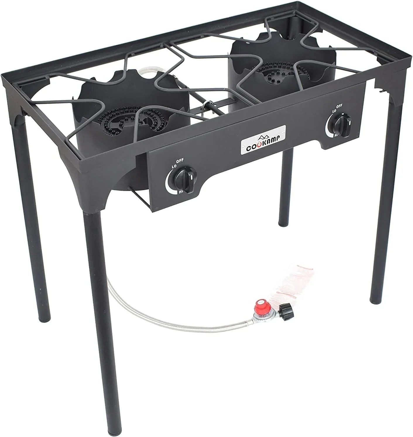 High Pressure Banjo Outdoor Camp Stove with Adjustable Height. 0-20 PSI Adjustable Regulator and Steel Braided Hose (2-Burner)