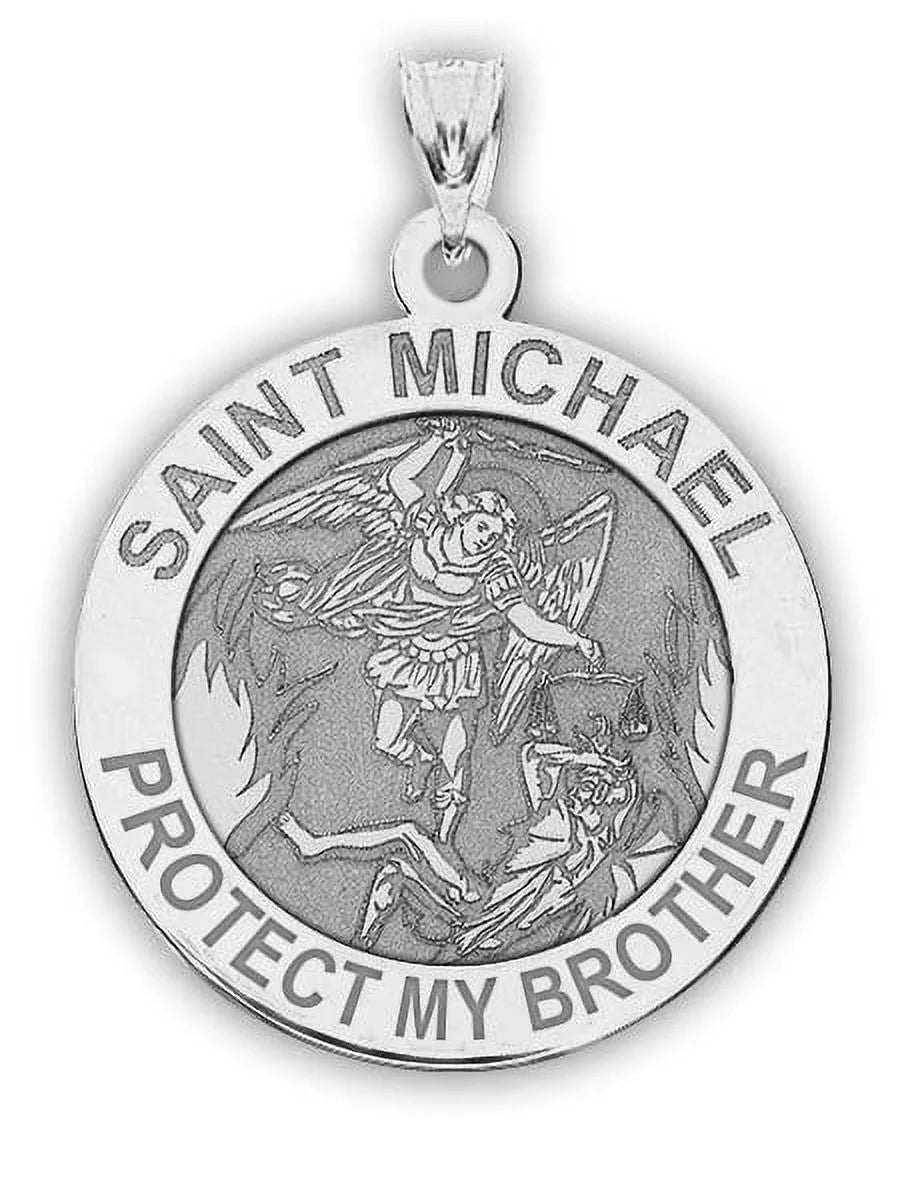 Saint Michael - Protect My Brother - Religious Medal - 3/4 Inch Size of a Nickel in Sterling Silver