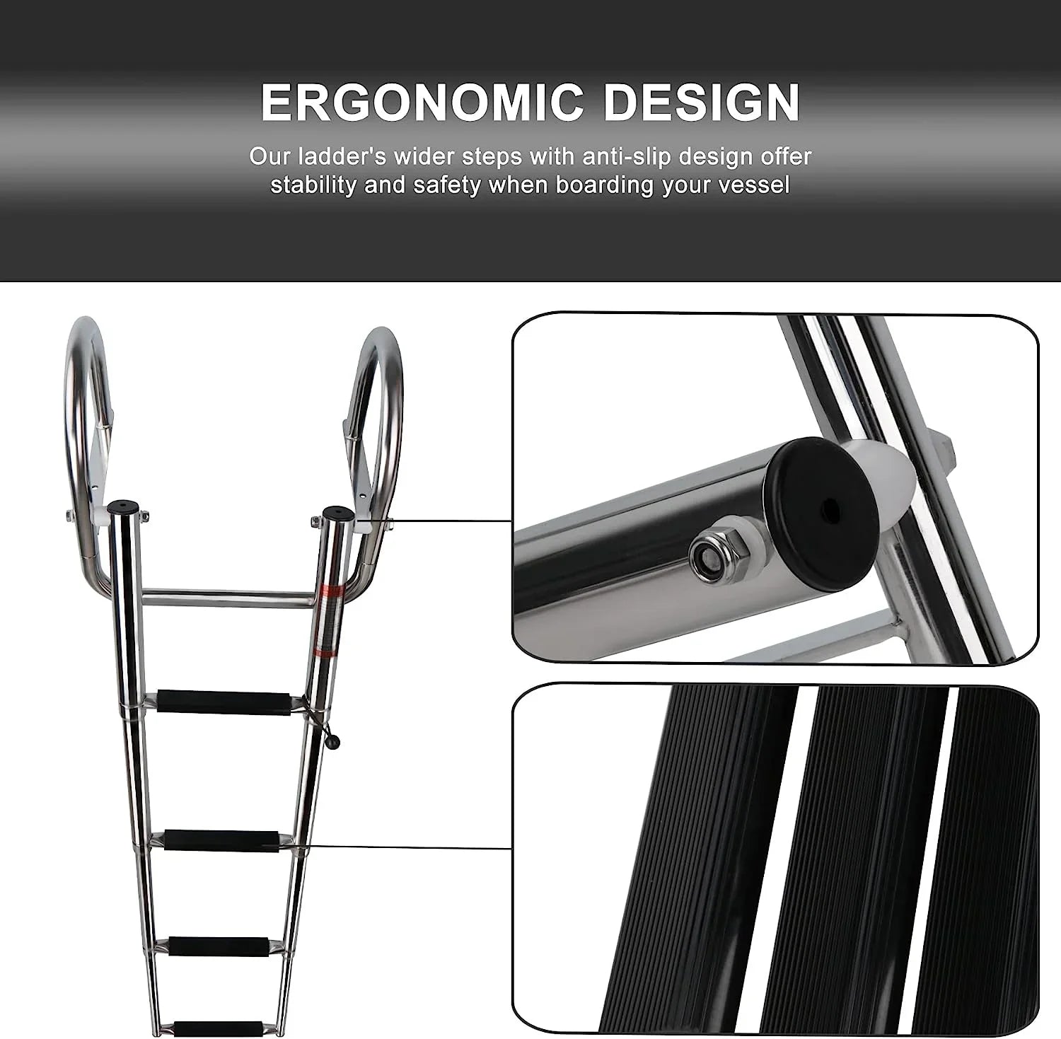 4 Step Pontoon Vessel Ladder,Heavy Duty Telescoping Watercraft Boarding Ladder with Wide Steps, Folding Craft Swim Ladder,Dock Ladder with Hand Railings