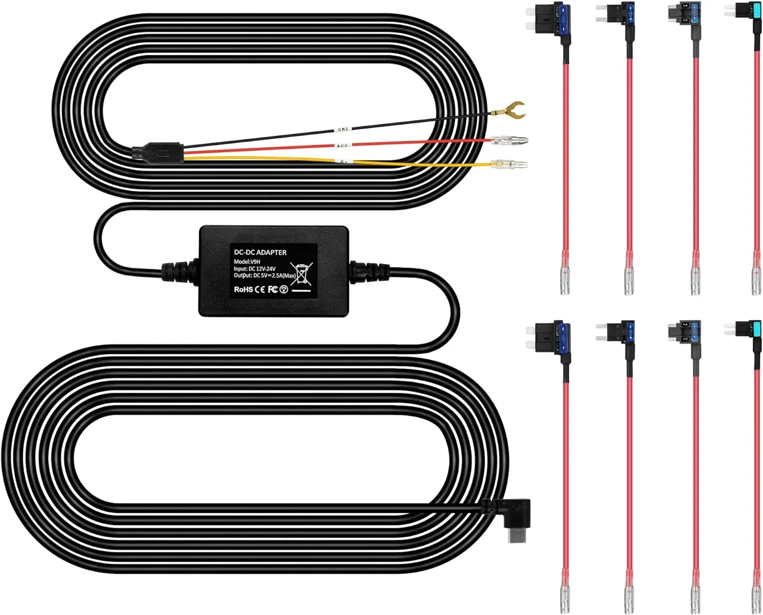 Dash Cam Hardwire Kit, Type-C Full Set Hard Wire Kit Fuse P12/P12 Pro/P10 Pro Mirror Dash Cam, 12V-24V to 5V