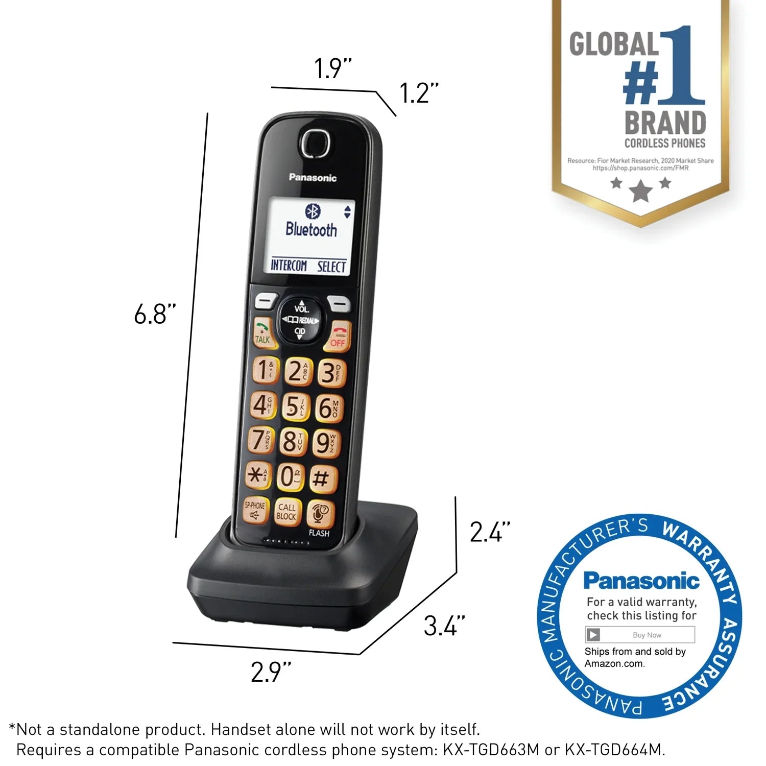Panasonic KX-TGD66x Cordless Phone Accessory Handset, KX-TGDA66M